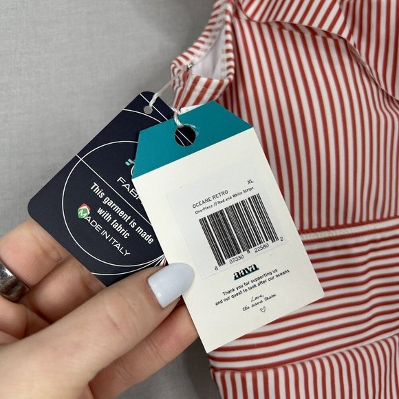 Aava Womens Swimwear Extra Large Red Ocean Retro Stripe One Piece Ruffle 4th - Picture 8 of 11